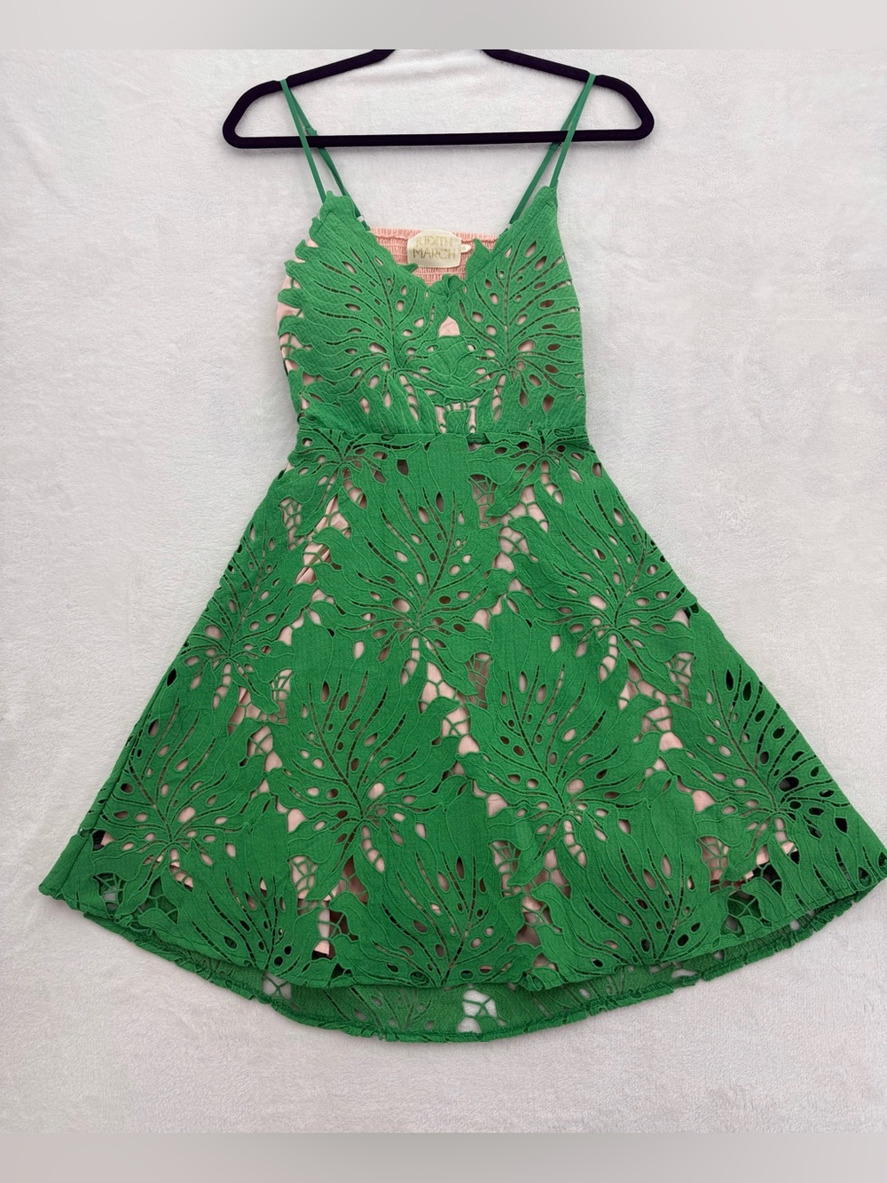 Judith March PALM PARADISE CROCHET DRESS Size Small Green And Pink Vacation Boho
